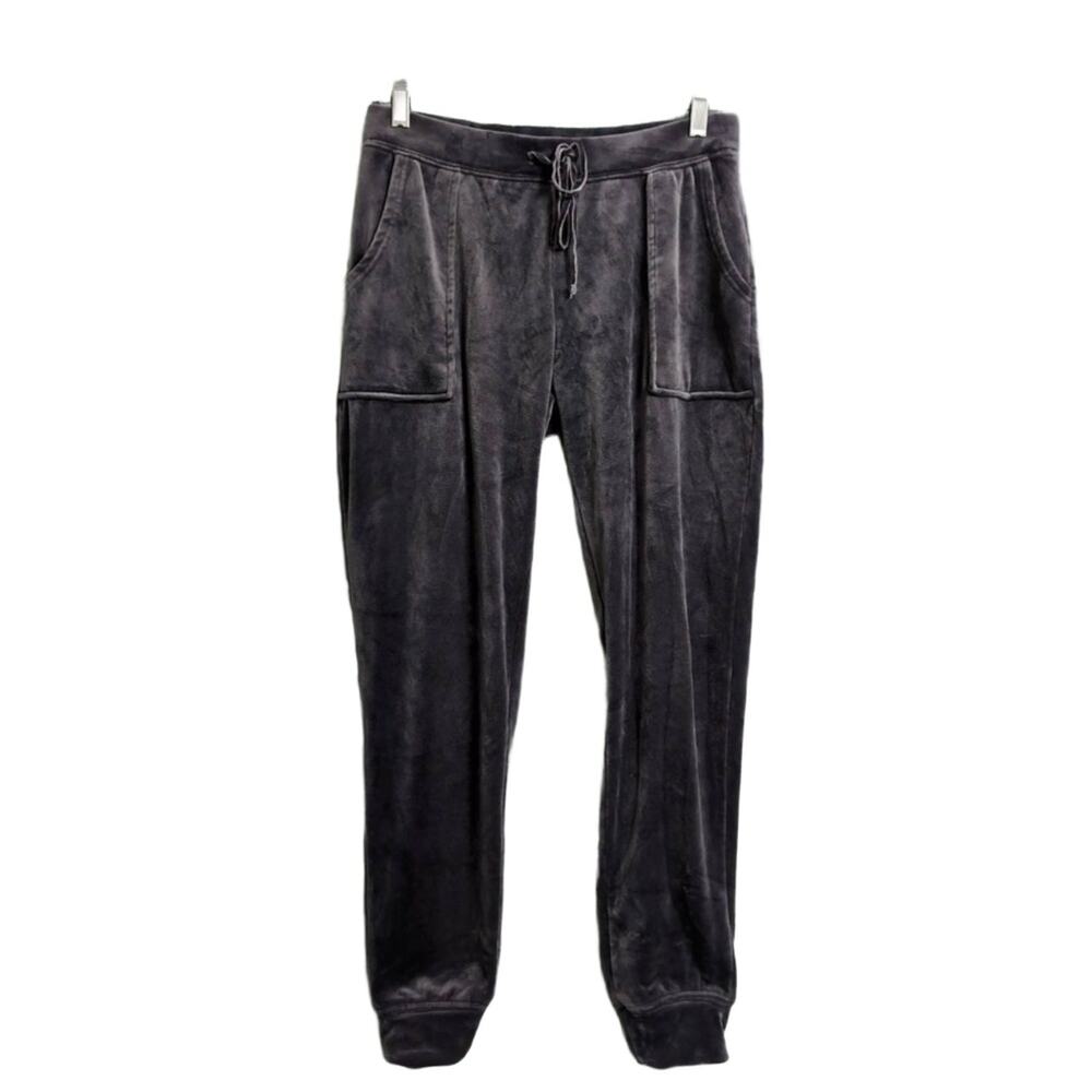 House Of Harlow 1960 Dark Grey Velour Drawstring Cuffed Jogger Pants Small